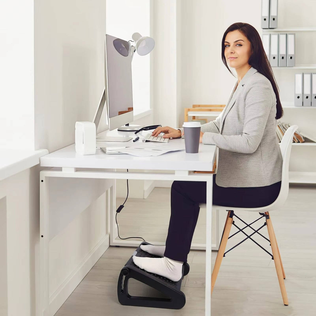 Ergonomic Footrest with Massage Rollers - Adjustable 3.5 to 7.5 inches for Home and Office
