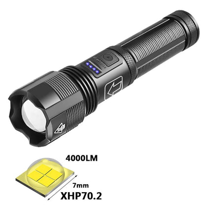 LED Flashlight with Rechargeable Battery, Zoom Function & 5 Modes, IPX5 Waterproof