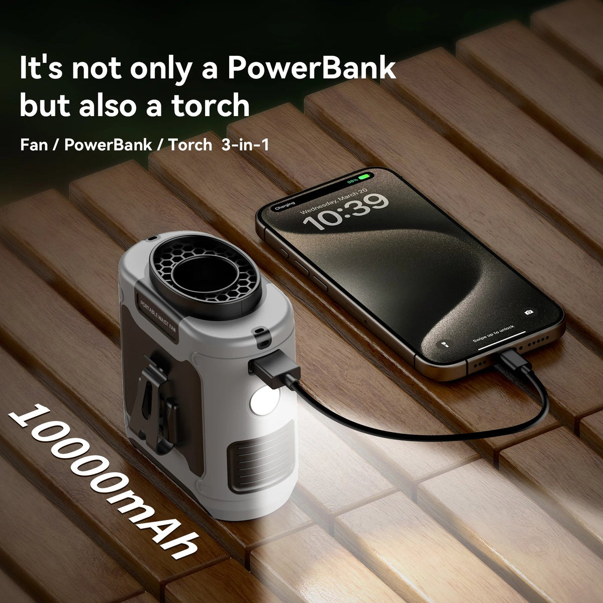 Portable Waist Cooler with 10000mAh Power and LED Light