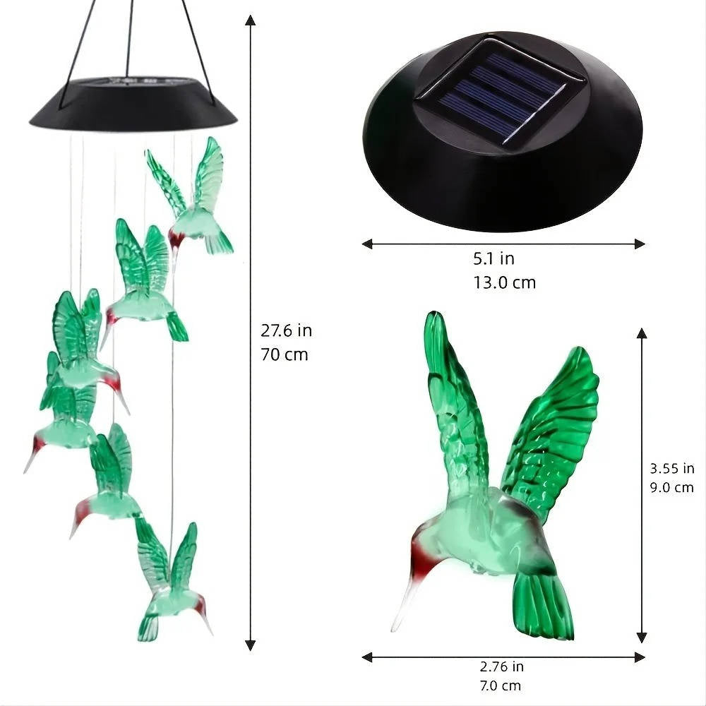 Solar-Powered LED Wind Chimes with Six Color Rotations and Dusk Sensor