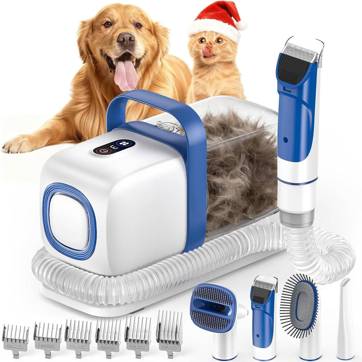 Pet Grooming Vacuum System with Clipper and 2L Collection Bin