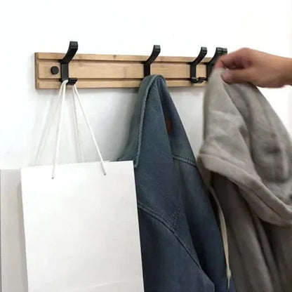Bamboo Coat Rack for Wall with Adjustable Hooks, 3 to 5 Hooks, 13.5kg Load, No Drilling Needed