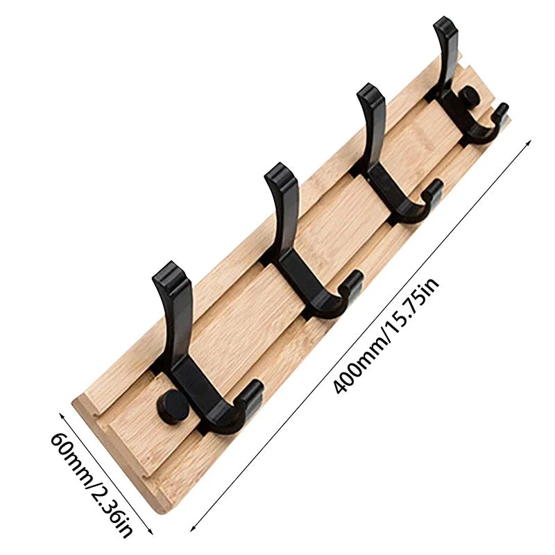 Bamboo Coat Rack for Wall with Adjustable Hooks, 3 to 5 Hooks, 13.5kg Load, No Drilling Needed