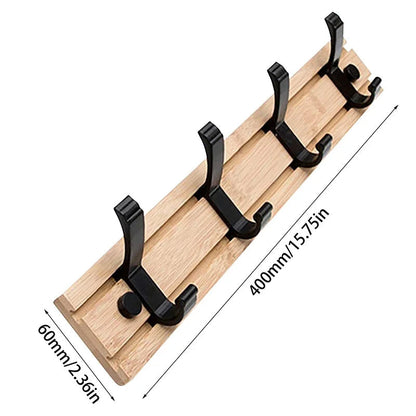 Bamboo Coat Rack for Wall with Adjustable Hooks, 3 to 5 Hooks, 13.5kg Load, No Drilling Needed