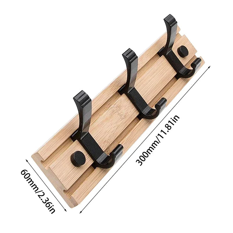 Bamboo Coat Rack for Wall with Adjustable Hooks, 3 to 5 Hooks, 13.5kg Load, No Drilling Needed