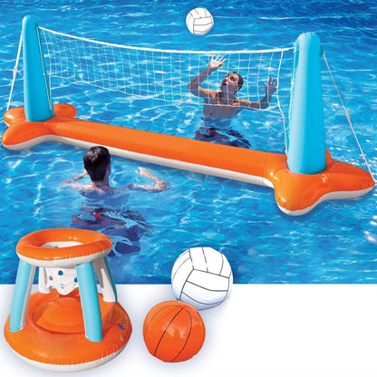 Versatile Inflatable Pool Game Set: Volleyball & Basketball Fun