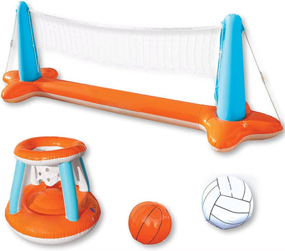 Versatile Inflatable Pool Game Set: Volleyball & Basketball Fun