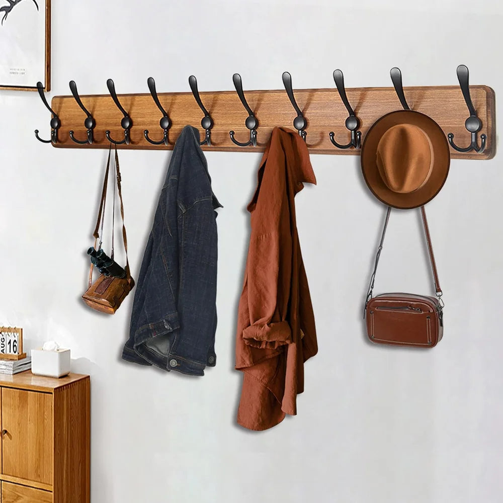 38-Inch Wooden Coat Stand with 10 Hooks and 30 Hanging Spaces