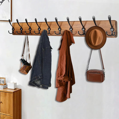 38-Inch Wooden Coat Stand with 10 Hooks and 30 Hanging Spaces