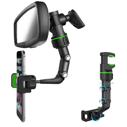 Foldable Rearview Mirror Phone Holder - 360-Degree Rotation for 4 to 6.5 Inch Devices