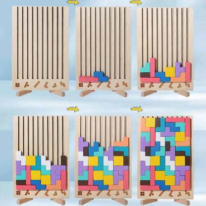 Creative Color Block Puzzle Set with Stand and 42 Pieces