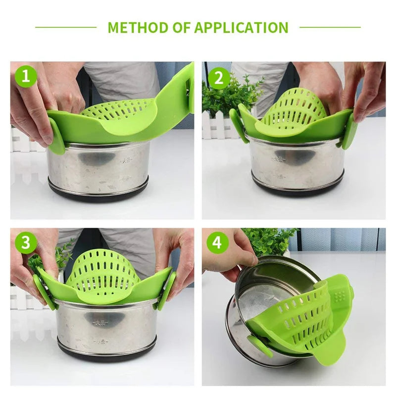 Silicone Pot Strainer Clip-On for Draining Pasta, Vegetables, Rice