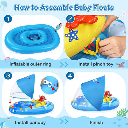 SafeSplash Baby Float with Adjustable Sunshade for Pool Fun