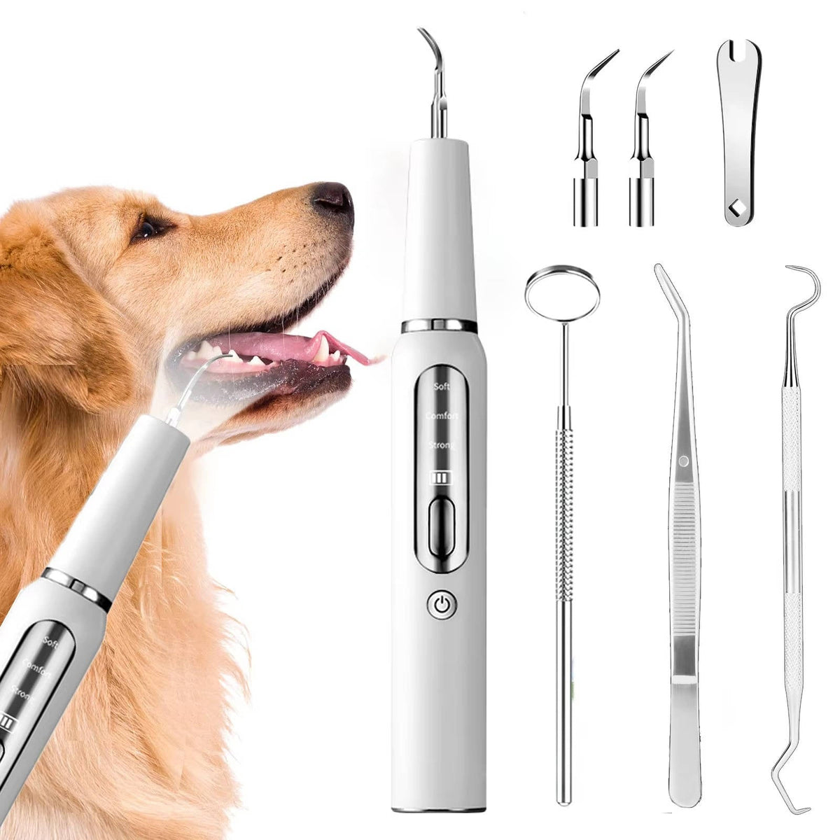 Rechargeable Canine Oral Care Device with LED Illumination and Gum Sensor