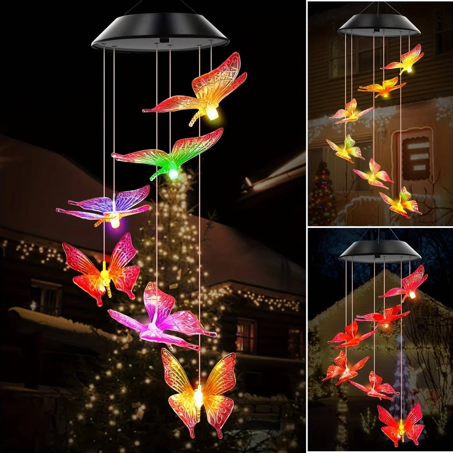 Solar-Powered LED Wind Chimes with Six Color Rotations and Dusk Sensor