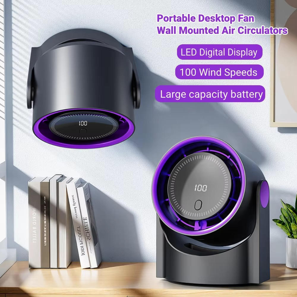 Portable Bladeless Desk Fan with 100 Speed Settings, 5 Modes, Timer, and 1200mAh Battery for Home or Office