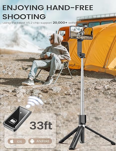 Extendable Wireless Selfie Stick with Tripod and Light