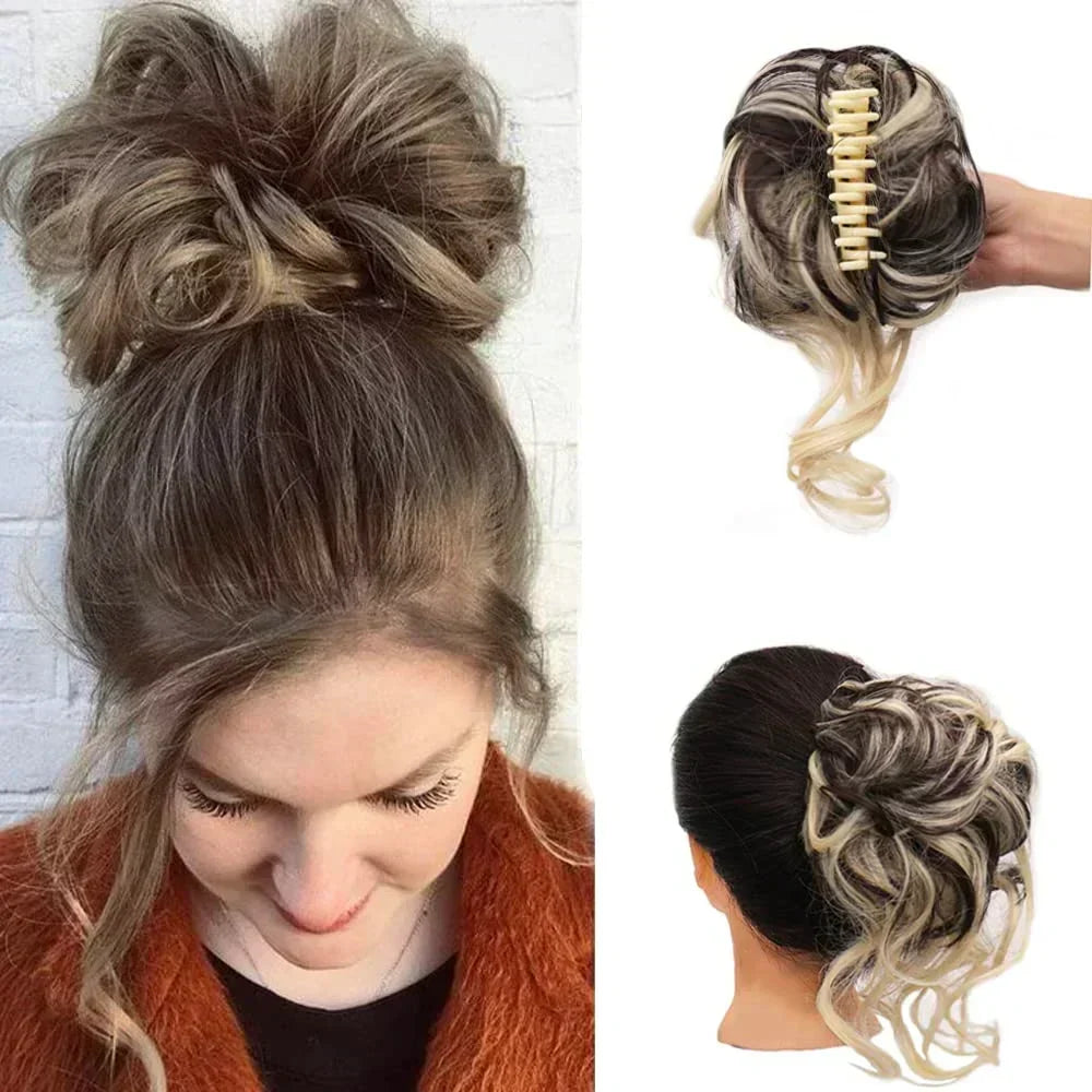 Curly Volume Synthetic Hair Extension - Clip-In Messy Bun Piece