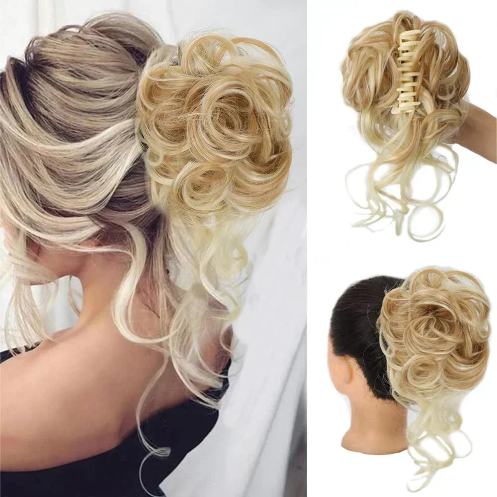 Curly Volume Synthetic Hair Extension - Clip-In Messy Bun Piece