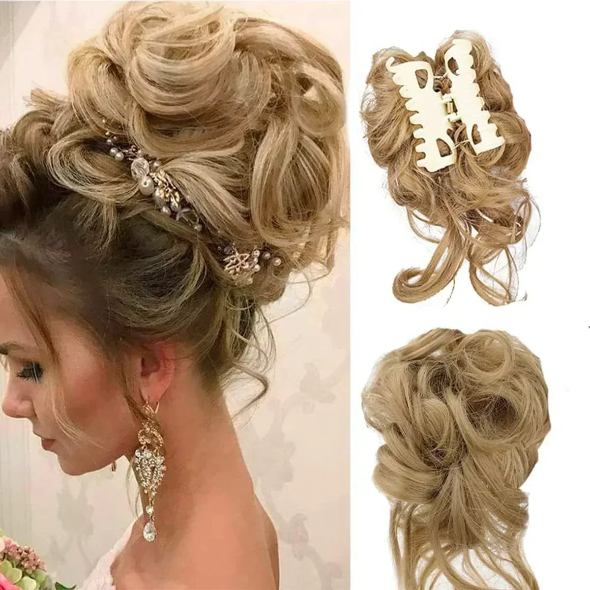 Curly Volume Synthetic Hair Extension - Clip-In Messy Bun Piece