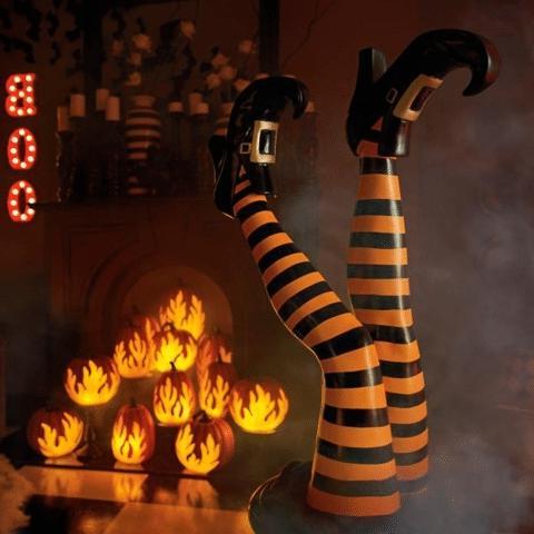 Halloween Yard Decorations - Set of 2 Striped Resin Witch Leg Stakes, 11.81