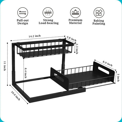 Dual-Tier Pull-Out Cabinet Organizer with Sturdy Frame