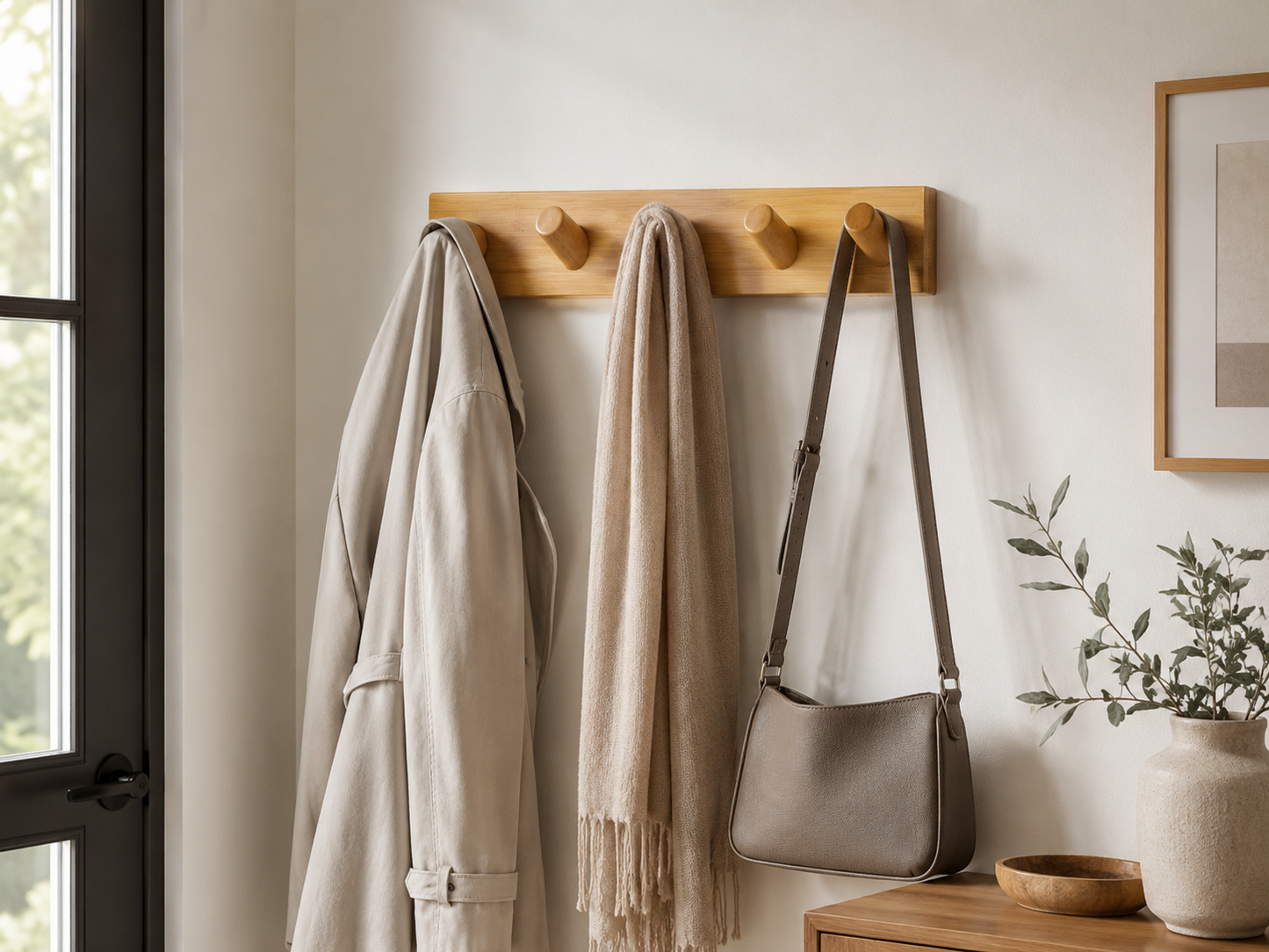 Entryway and Mudroom Hook Rail with 5 Large 1-Inch Hooks, 40 lb Capacity