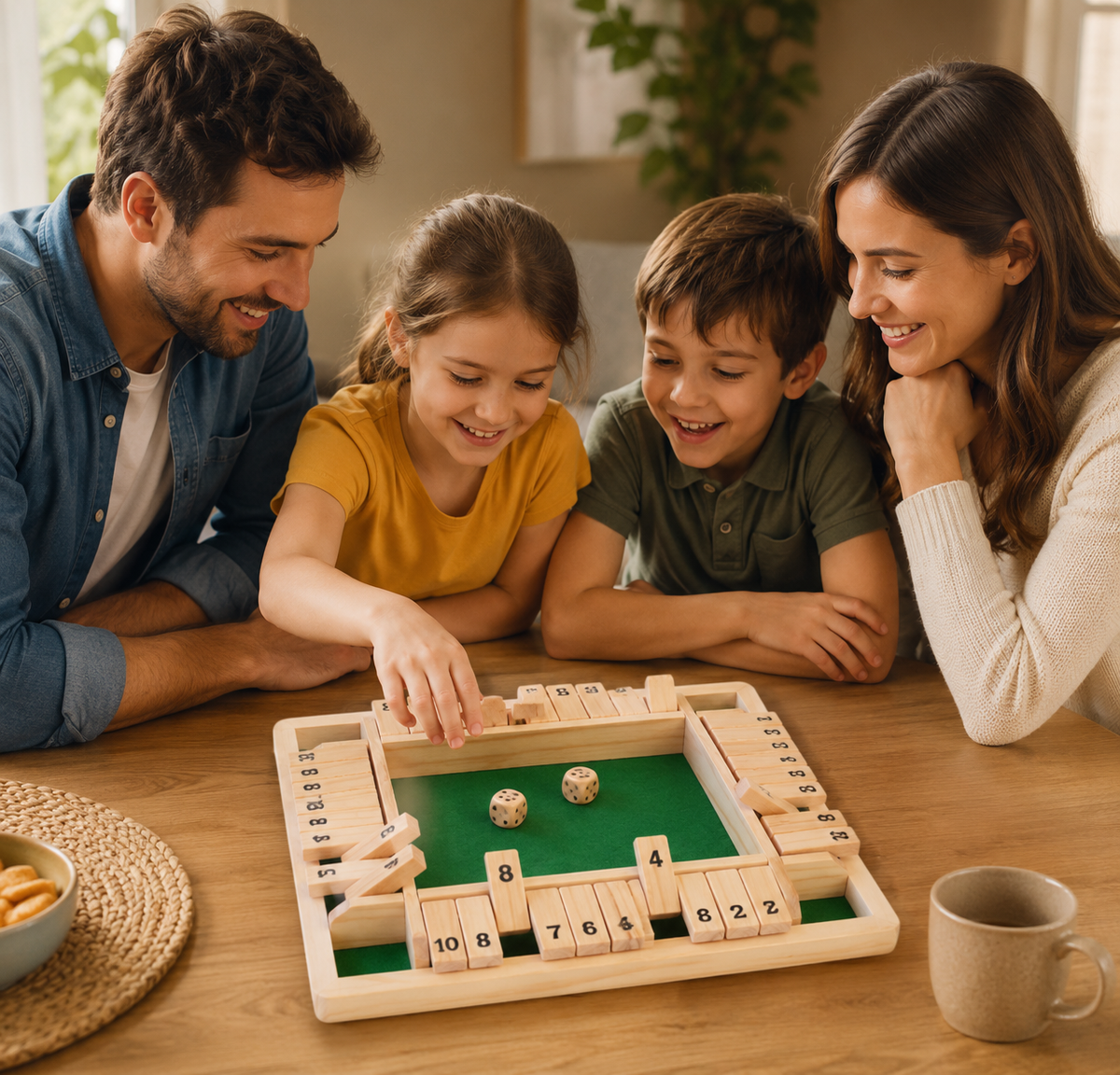 Shut the Box Game Set – Wooden Dice and Tiles for 2-4 Players, 11.7 Inch