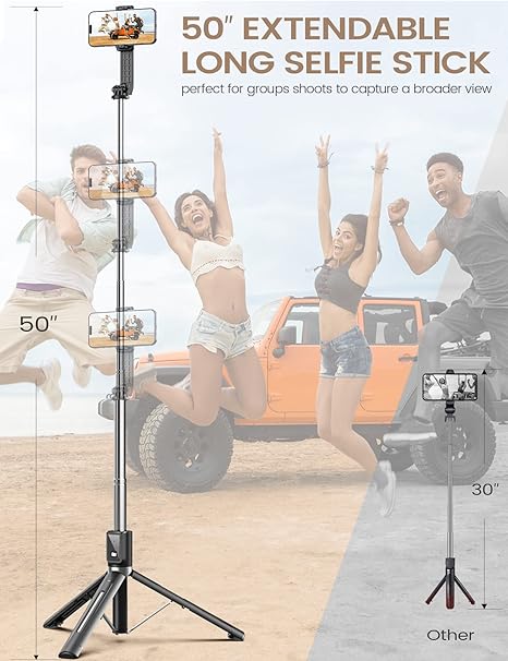 Extendable Wireless Selfie Stick with Tripod and Light