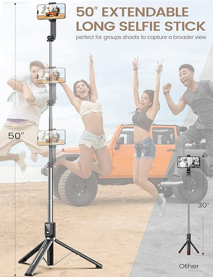 Extendable Wireless Selfie Stick with Tripod and Light