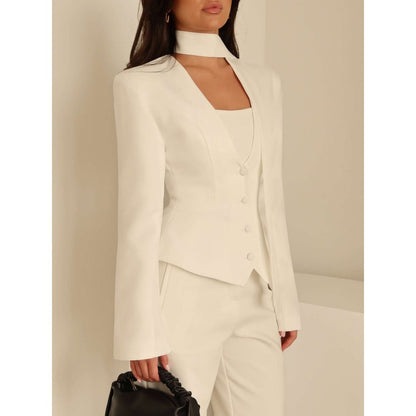 Chic Women's Blazer with Attached Scarf and Tailored Design