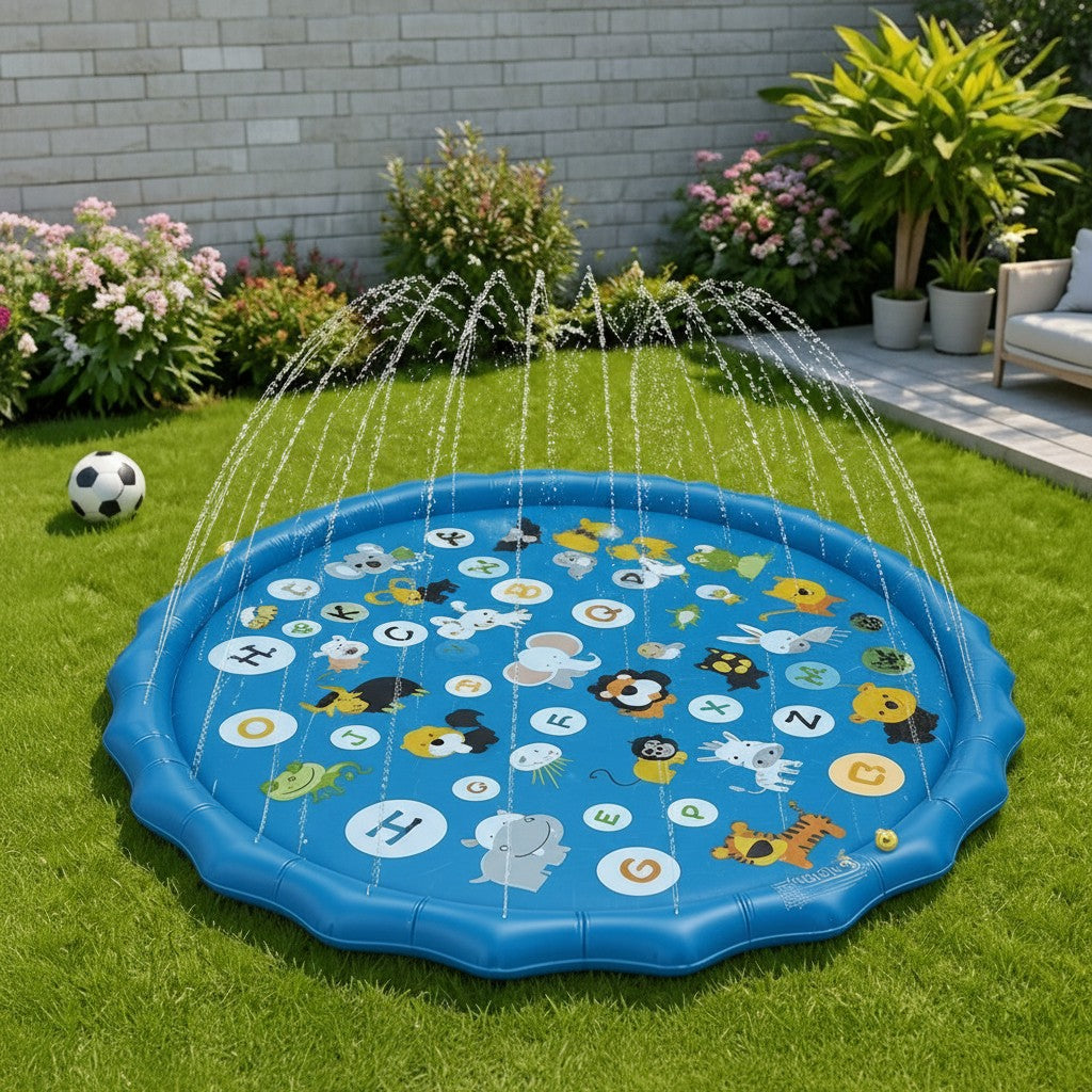 Sprinkler-Enabled Inflatable Water Play Mat
