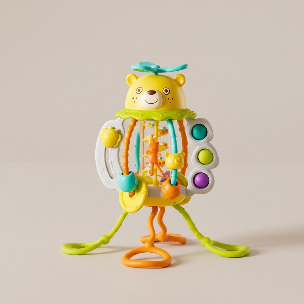 Pull Cord Rattle with Bear Design for Engaging Play