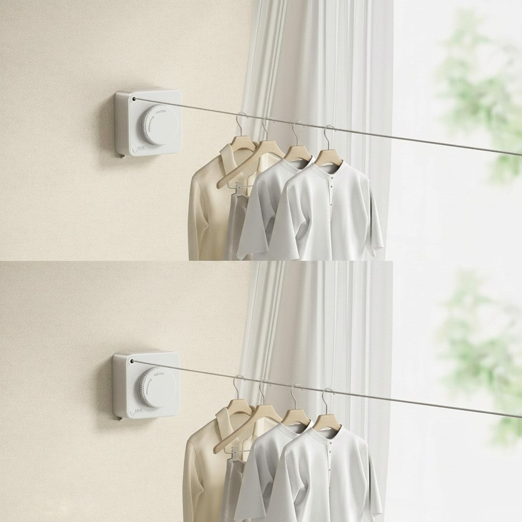 Wall-Mounted Clothesline with Retractable Design and Anti-Sag Feature