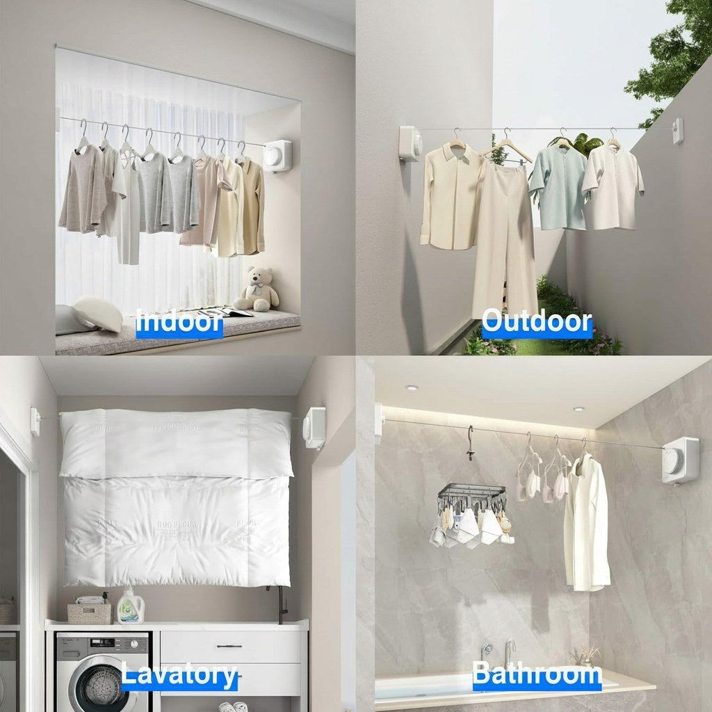 Wall-Mounted Clothesline with Retractable Design and Anti-Sag Feature