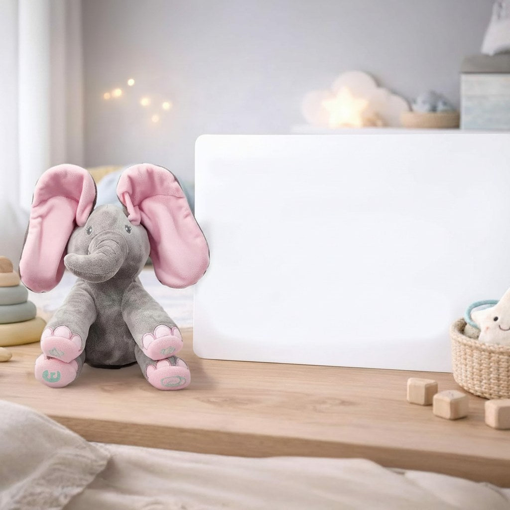 Plush Elephant Toy with Music and Peek-a-Boo Function