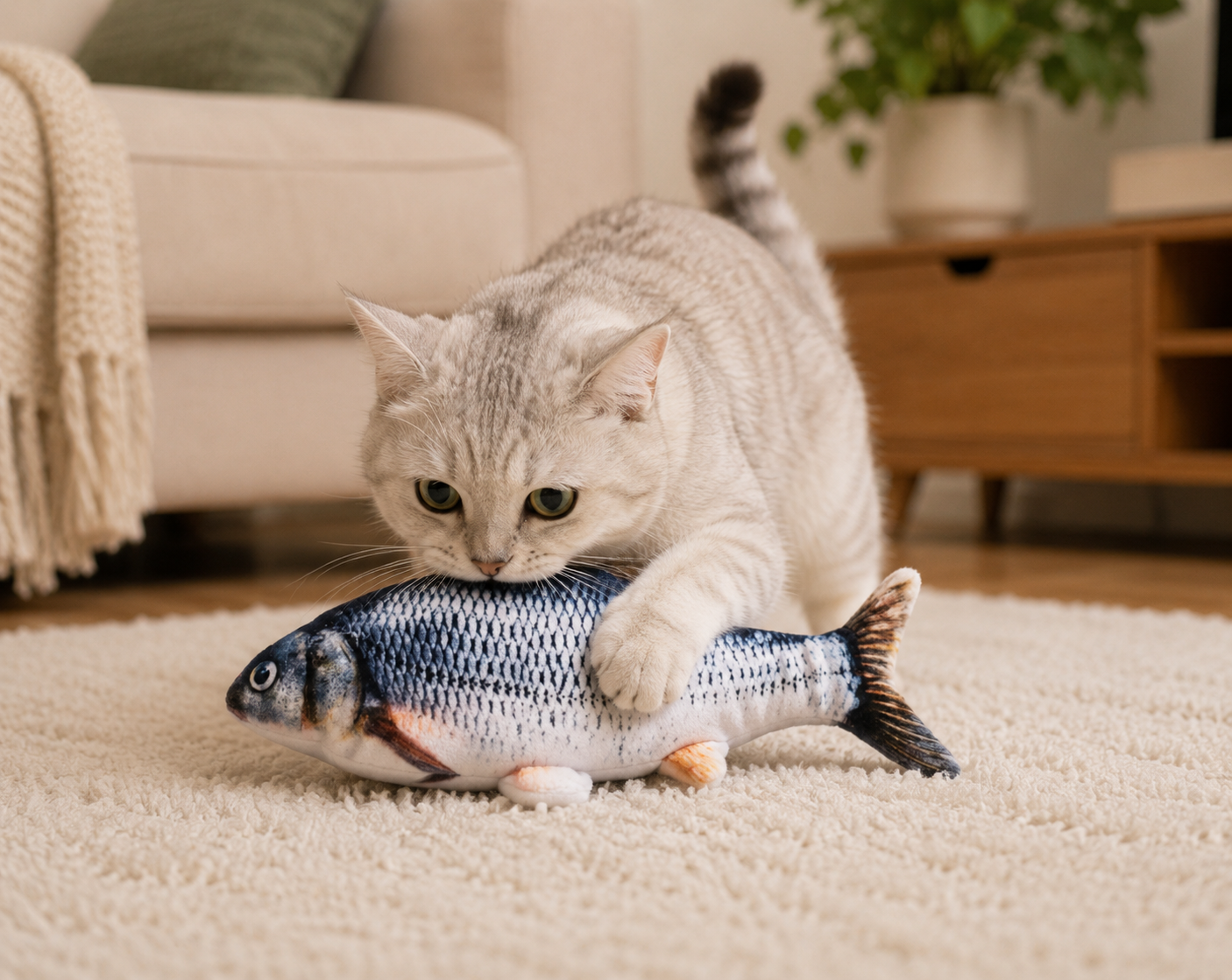 Rechargeable USB Interactive Cat Toy - Plush Kicking Fish in Carp and Salmon