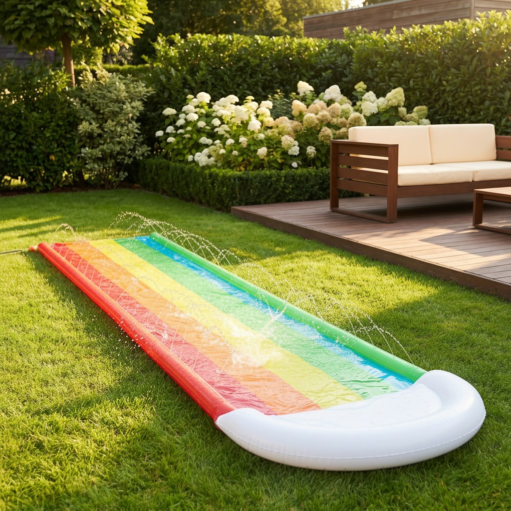 Kids' Inflatable Water Slide with Rainbow Design