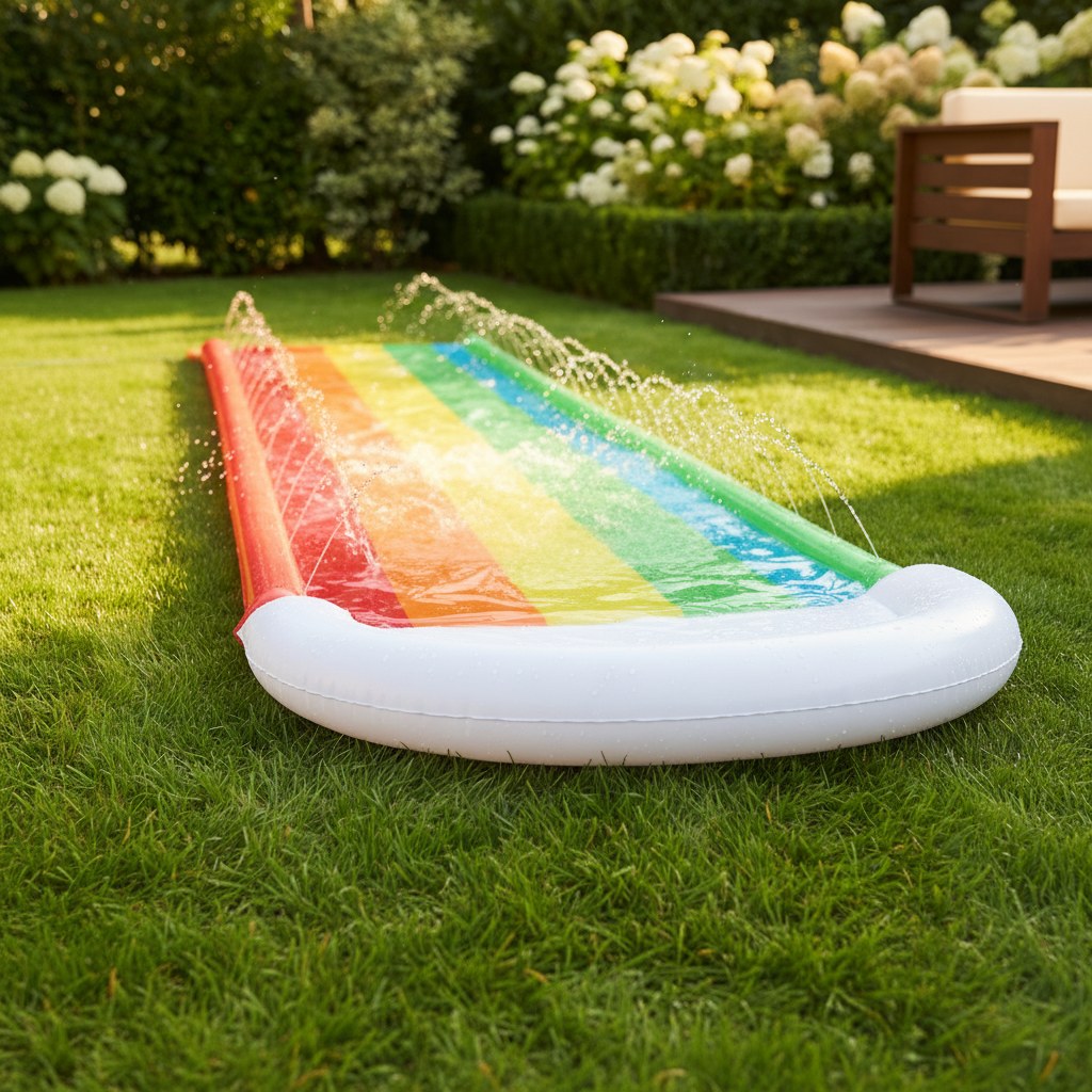 Kids' Inflatable Water Slide with Rainbow Design