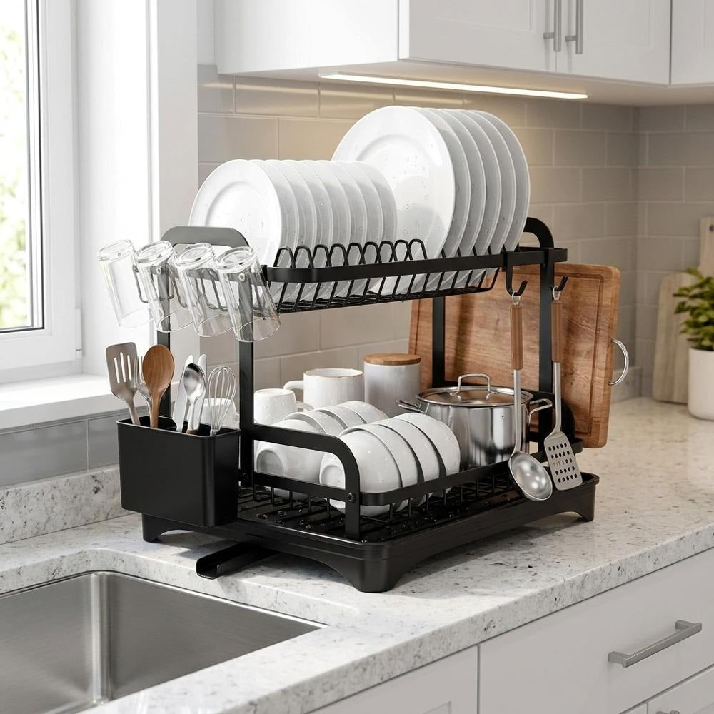 Dish Drying Rack with Drip Tray - Two-Tier Design