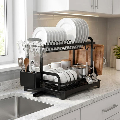 Dish Drying Rack with Drip Tray - Two-Tier Design