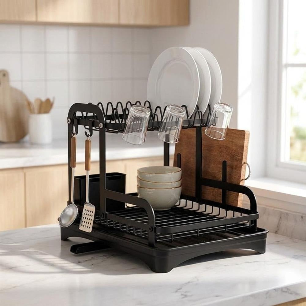 Dish Drying Rack with Drip Tray - Two-Tier Design