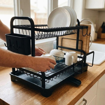 Dish Drying Rack with Drip Tray - Two-Tier Design