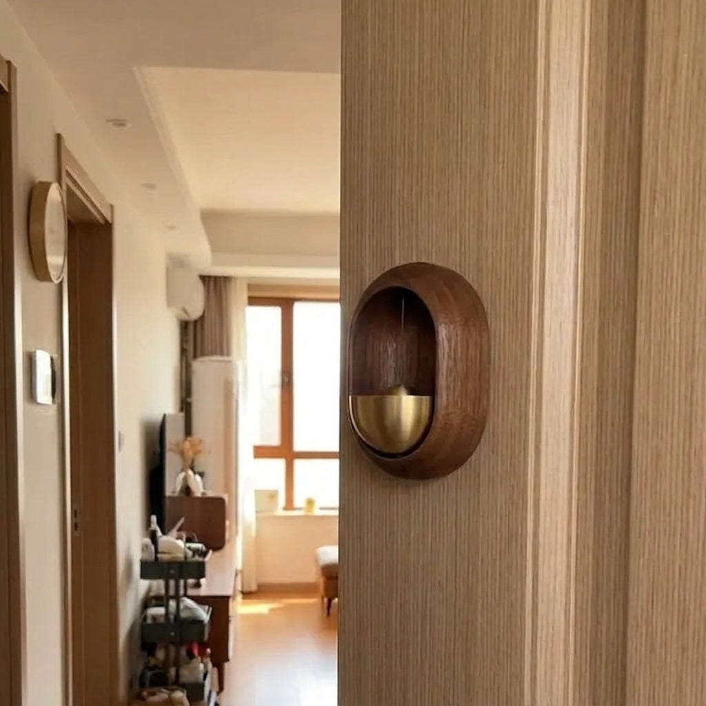 Brass Bell Door Chime with Walnut Finish
