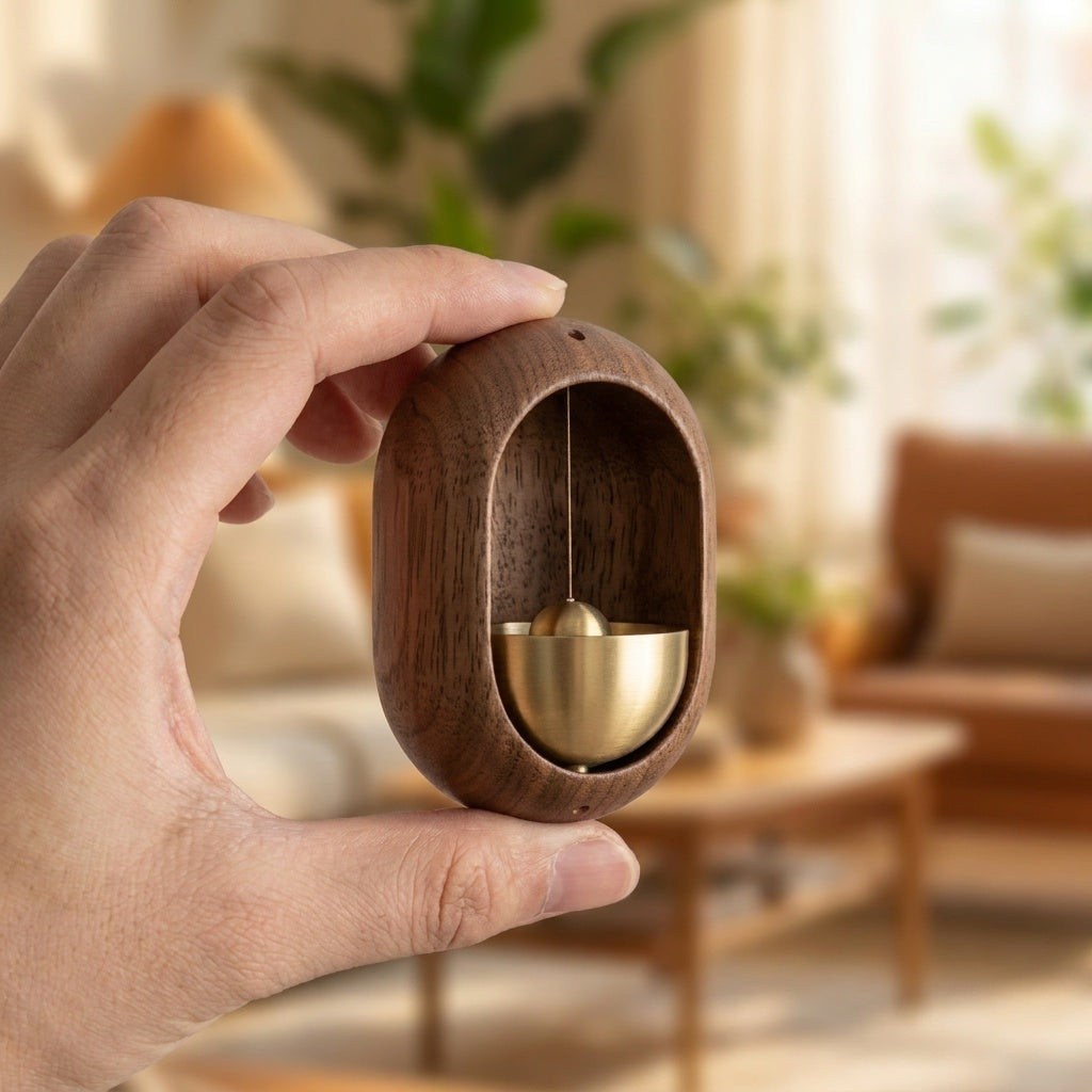 Brass Bell Door Chime with Walnut Finish