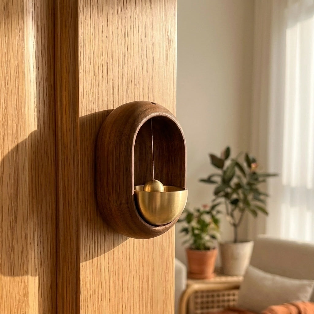 Brass Bell Door Chime with Walnut Finish