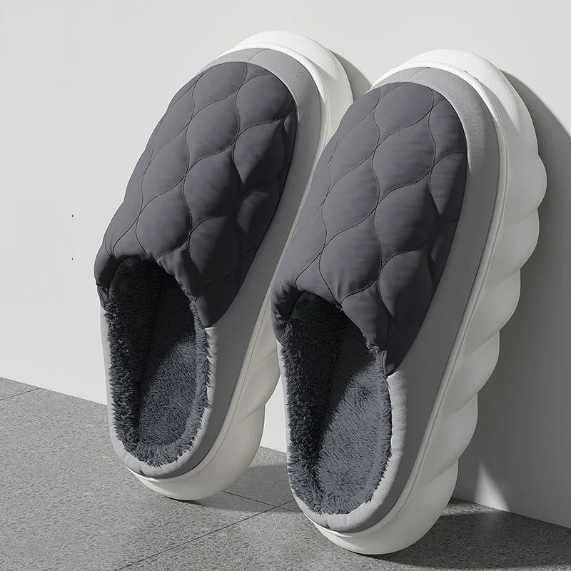 Men's Winter Slippers - Waterproof Plush House Shoes with Non-Slip Sole