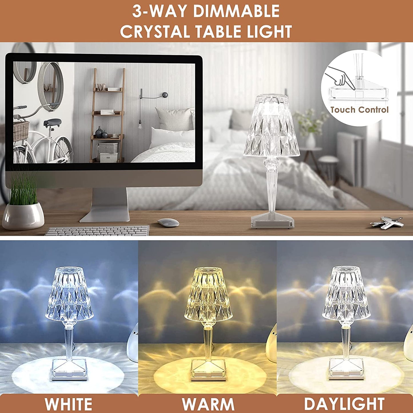 Sophisticated LED Table Lamp with Diamond-Inspired Glow