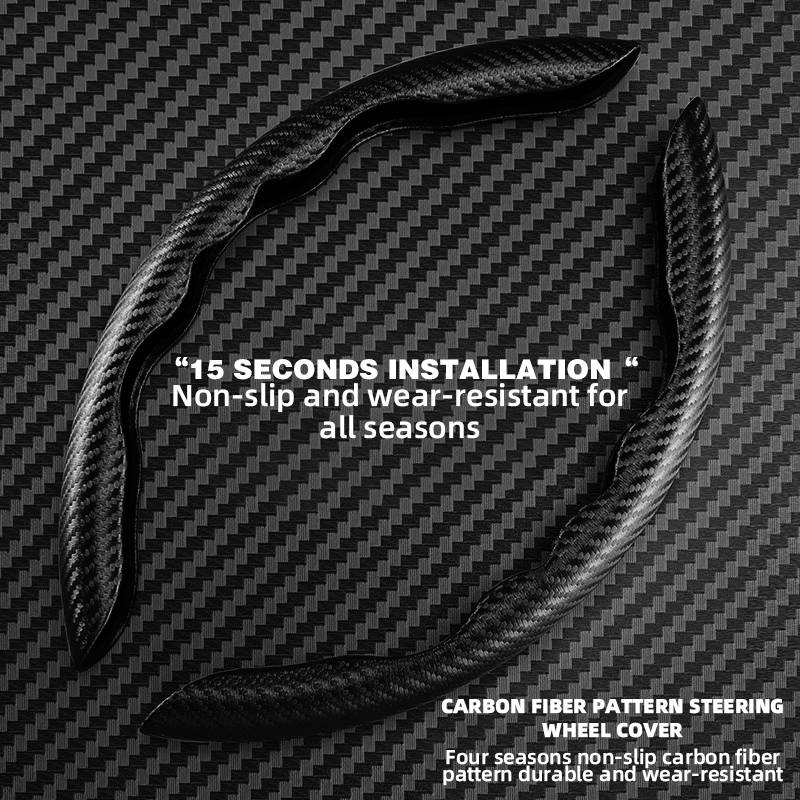 Non-Slip Carbon Fiber Steering Wheel Cover in Black and Red, 1.7mm Fit