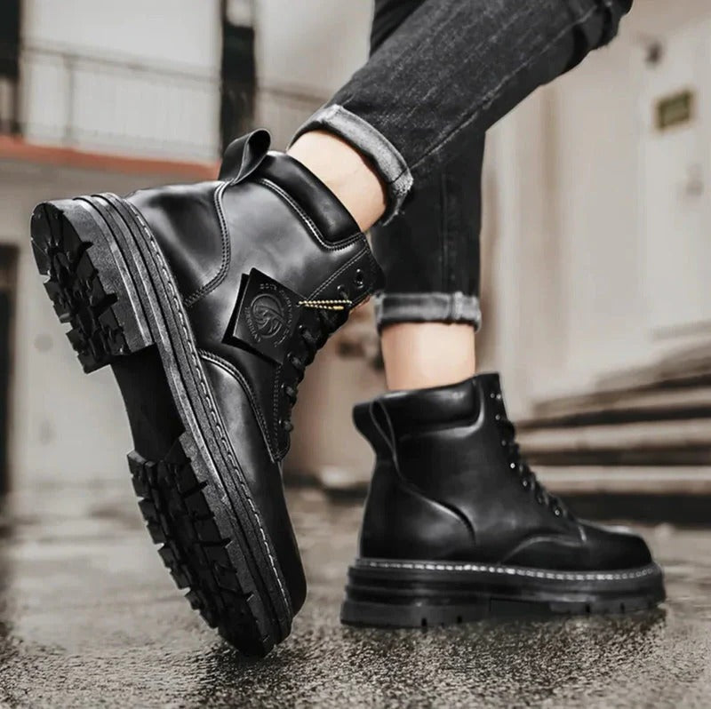 Men's Lace-Up Boots in Waterproof Leather, Non-Slip Comfort Sole, Sizes 6-15